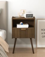 Nightstand,Modern Bedside Table with Storage Drawer and Open Wood Shelf, for Living Room, Bedroom and Small Spaces, Accent Night Stand with Solid Wood Legs, Easy Assembly,Walnut Brown - Image 9