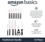 Amazon Basics 14-Piece High Carbon Stainless Steel Kitchen Knife Set with Sharpener and Pinewood Block, Black - Image 3