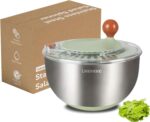 Stainless Steel Salad Spinner, Lettuce Spinner with Drain, Non-Slip Base, Stop Button, Vegetable Dryer, BPA Free, 5.3 Qt - Image 2