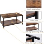 SUPER DEAL 2-Tier Industrial Coffee Table with Storage Shelf for Small Apartment Living Room, Rectangle Wood and Stable Metal TV Stand Side End Table, Rustic Brown - Image 6