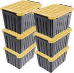 Nazhura 72Quart Plastic Storage Bin, Stackable and Nestable Storage Boxes with White Lids and Secure Latching Buckles, Large Storage Container (Black/Yellow, 72Quart-6Pack) - Image 2