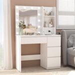 Vabches Makeup Vanity with Lights, 37inch Vanity Desk with Power Strip, 4 Drawers Makeup Table with Lighted Mirror, 3 Lighting Colors, White - Image 9