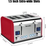 Toaster 4 Slice, KitchMix Bagel Stainless Toaster with LCD Timer, Extra Wide Slots, Dual Screen, Removal Crumb Tray (Red) - Image 7
