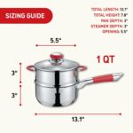 Concord Stainless Steel SIMPLE POUR Saucepan with Steamer Tier. Vented Glass Lid. Features Dual Pouring Spouts and Volume Marking on pot. Perfect for making Sauces, Jam, Ramen, and more (1 Quart) - Image 3