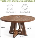 LITTLE TREE Round Dining Table for 4-6 People, 47 Inches Dining Room Table with Wooden Pedestal Base, Brown Dinner Tables, Circle Kitchen Tables for Dining Room, Kitchen, Living Room(Table Only) - Image 4