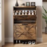 Shoe Storage Cabinet for Entryway,Farmhouse Slim Shoe Cabinet with 2 Flip Drawers,Narrow Freestanding Organizer Storage Rack for Entrance,Hallyway,Brown - Image 4
