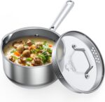 PekGema Stainless Steel Saucepan 2.5 Quart with Glass Strainer Lid, Thicken Tri-ply Full Sauce Pot, Two Side Spouts for Easy Pour, Dishwasher Safe, Induction Ready, Compatible with All Cooktops - Image 2