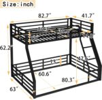 Twin XL Over Queen Bunk Bed Frame with Noise Reduced Design, Heavy Buty Floor Bunk Bed Twin XL Over Queen Bunk Beds with Build in Ladder for Adults, Teens(Black Floor Bunk Bed) - Image 3