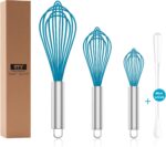 Silicone Whisk,Heat Resistant 480°F Whisks For Cooking Non Scratch,Stainless Steel wired wisk,Plastic Rubber Whisk Tool For Nonstick Cookware Pans,Silicon Wisks Set of 4,Blue - Image 2