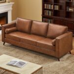 GAOMON 81" Leather Sofa, Mid Century Modern Deep Seat Couch, Upholstered Cushion&Removable Cover, Brown PU Couch, 3 Seat Sofa for Living Room, Office, Brown - Image 3
