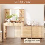 Large Makeup Vanity Desk with Mirror and Lights, Vanity Desk with 8 Drawers & Storage Shelves, Vanity Table with Power Outlet, 3 Color Modes & Adjustable Brightness Dressing Table, Bedroom,Oak - Image 9