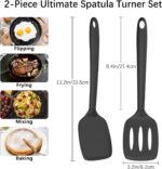 Coukre 2 Pack Silicone Spatula Set, High Heat Resistant, BPA Free Kitchen Spatula, Solid & Slotted Turner for Non-Stick Pans, Sautéing, and Flipping (2, PureBlack) - Image 7