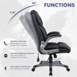 COLAMY High Back Executive Office Chair- Ergonomic Home Computer Desk Leather Chair with Padded Flip-up Arms, Adjustable Tilt Lock, Swivel Rolling Chair for Adult Working Study-Black - Image 7