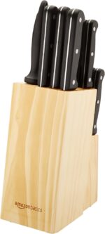 Amazon Basics 14-Piece High Carbon Stainless Steel Kitchen Knife Set with Sharpener and Pinewood Block, Black - Image 6