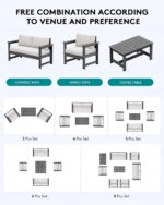 SERWALL 5 Pieces HDPE Outdoor Sofa Set with Cushions, All Weather Use Patio Conversation Couch Loveseat Furniture with Coffee Table for Balcony, Deck, Poolside, Grey Frame with Khaki Cushions - Image 6