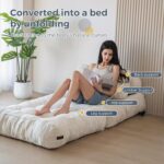 MAXYOYO Folding Sofa Bed, Convertible Sleeper Chair with Pillow Foldable Mattress with Back Support, Portable Fold Out Chair Bed Comfy Floor Sofa Lounge for Living Room Bedroom, Beige, Single - Image 6