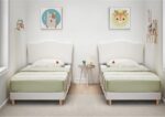 GarveeHome Upholstered Twin Size Bed Frame for Kids with Scallop Headboard, Cute Velvet Twin Bed for Girls, Boys, Sturdy Platform Bed, No Box Spring Needed, Wooden Slats, Noise Free, White - Image 9