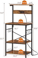 SUPERJARE Kitchen Bakers Rack with Power Outlet, Coffee Bar Table 4 Tiers, Kitchen Microwave Stand with 6 S-shaped Hooks, Storage Shelf Rack for Spices, Pots and Pans - Rustic Brown - Image 10