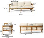 Christopher Knight Home Brooklyn Outdoor 3 Seater Sofa with Cushions - Acacia Wood - Teak/Beige - Image 6