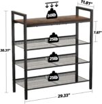 Shoe Rack for Front Door Entrance, 4 Tier Shoe Rack for Entryway, 12-16 Pairs of Shoes, Metal Shoe Rack Organizer, Free Standing Shoe Rack for Closet (Black+Rustic Brown) - Image 4