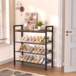 Shoe Rack for Front Door Entrance, 4 Tier Shoe Rack for Entryway, 12-16 Pairs of Shoes, Metal Shoe Rack Organizer, Free Standing Shoe Rack for Closet (Black+Rustic Brown) - Image 3