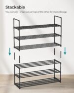 SONGMICS Shoe Rack, 3-Tier Shoe Organizer, Metal Storage Shelf, Upright or Upside Down, for 16-20 Pairs, Stackable, for Entryway, 11.8 x 36.2 x 21.7 Inches, Black ULSA303B02 - Image 9