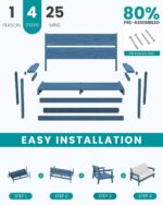 SERWALL 4 Piece HDPE Outdoor Furniture Set, All Weather Wood-Like Outdoor Sofa Sectional Couch, Bllue Patio Furniture Set with Khaki Cushions - Image 8