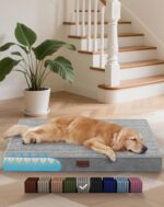 OhGeni Orthopedic Waterproof & Machine Washable Dog Bed for Medium Large Pets, Suitable for Crates, Cat Mat with 25D Egg Crate Foam, Non-Slip Bottom & Removable Cover, 35 Inches(Gray) - Image 2