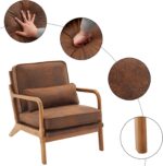 Karl home Accent Chair Mid-Century Modern Chair with Pillow Bronzing Cloth Upholstered Lounge Arm Chair with Solid Wood Frame & Soft Cushion for Living Room, Bedroom, Balcony, Brown - Image 7