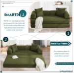 Convertible Folding Sofa Bed, Modular Floor Sofa with Removable Backrest, 3-Seater Fold Out Couch Bed with Pillows, King Size Futon Lazy Couch Corduroy Sleeper for Living Room, Dorm, Green - Image 4