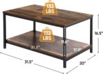 SUPER DEAL 2-Tier Industrial Coffee Table with Storage Shelf for Small Apartment Living Room, Rectangle Wood and Stable Metal TV Stand Side End Table, Rustic Brown - Image 4