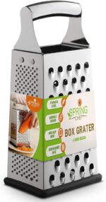 Spring Chef Professional Large Parmesan Cheese Grater, Stainless Steel Metal Box Grater with Handle, 4 Sided Handheld Kitchen Food Shredder for Cheese, Carrot, Veggie, Ginger, Potato - Dishwasher Safe - Image 2
