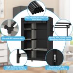 Calmootey Portable Closet Organizers, Clothing Storage, Wardrobe with 6 Shelves and Hanging Rod, Non-Woven Fabric Cover with 4 Side Pockets, Black - Image 8