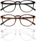 Przene 3 Pack Blue Light Blocking Glasses Women/Men,Retro Round Computer Glasses Anti Eye Strain/UV/Glare, Gaming Glasses. (Black/Crystal/Amber) - Image 2