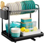 Sakugi Dish Drying Rack - Stainless Steel Dish Rack for Kitchen Counter, 2-Tier Kitchen Organizers and Storage Rack with Drainboard and Cutlery Holder, Large, Black - Image 8