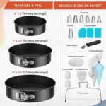 RFAQK 100pcs Cake Pan Sets for Baking + Cake Decorating Supplies: 3 Non-Stick Springform Pans Set (4, 7, 9 inches), Icing Tips, Cake Leveler – Multi-functional Leak-Proof CheeseCake Pan & eBook - Image 3