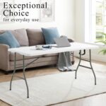 Set of 2 Folding Tables with Carrying Handle Lightweight Rectangular Portable Plastic Camping Table Steel Legs for Party, Dining, Wedding, Events, Picnic Indoor, Outdoor (6FT, White) - Image 6