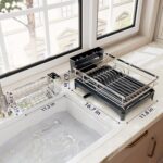 Dish Drying Rack, 304 Stainless Steel Dish Racks for Kitchen Counter with Cutlery Holder & Sponge Holder, Large Dish Drainer with Removable Drainboard, 11.8''W x 16.7''L - Image 3