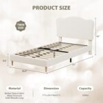 GarveeHome Upholstered Twin Size Bed Frame for Kids with Scallop Headboard, Cute Velvet Twin Bed for Girls, Boys, Sturdy Platform Bed, No Box Spring Needed, Wooden Slats, Noise Free, White - Image 3
