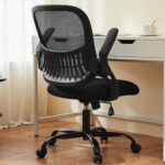 Sweetcrispy Office Computer Desk Chair, Ergonomic Mid-Back Mesh Rolling Work Swivel Task Chairs with Wheels, Comfortable Lumbar Support, Comfy Flip-up Arms for Home, Bedroom, Study, Student, Black - Image 2