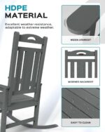 Ciokea Outdoor Rocking Chair, Gray HDPE Rocking Chairs for Outside, All-Weather Comfortable Patio Rockers for Front Porch Deck Balcony - Image 6