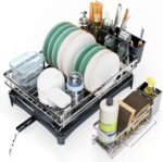 Dish Drying Rack, 304 Stainless Steel Dish Racks for Kitchen Counter with Cutlery Holder & Sponge Holder, Large Dish Drainer with Removable Drainboard, 11.8''W x 16.7''L - Image 2