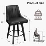 Counter Height Swivel Bar Stool, 24" Upholstered PU Leather Barstools Set of 4, Counter Stool Chair with Back & Solid Wood Legs for Kitchen Island Dining Room (Black) - Image 3