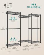 SONGMICS Heavy-Duty Clothes Rack, Garment Rack, Portable Closet, 68.7-Inch Wide Clothing Rack with Adjustable Mesh Shelves and Hanging Rails, Ink Black ULGR433B01 - Image 7