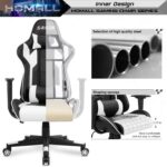 Homall Gaming Chair, Office Chair High Back Computer Chair Leather Desk Chair Racing Executive Ergonomic Adjustable Swivel Task Chair with Headrest and Lumbar Support (White) - Image 7