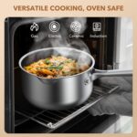 PekGema Stainless Steel Saucepan 2.5 Quart with Glass Strainer Lid, Thicken Tri-ply Full Sauce Pot, Two Side Spouts for Easy Pour, Dishwasher Safe, Induction Ready, Compatible with All Cooktops - Image 4