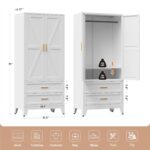 71" Tall Metal Wardrobe Cabinet with 2 Drawers and Hanging Rod, 2 Doors Armoire Wardrobe Closet with Shelf for Bedroom, Office, Laundry Room, White - Image 4