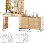 Large Makeup Vanity Desk with Mirror and Lights, Vanity Desk with 8 Drawers & Storage Shelves, Vanity Table with Power Outlet, 3 Color Modes & Adjustable Brightness Dressing Table, Bedroom,Oak - Image 7