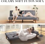 COLAMY Futon Sofa Bed-Fabric Small Couch, Small Lounge Convertible with 2 Cup Holders, Removable Soft Armrest, Adjustable Backrest for Dorm/Bedroom/College - Image 10