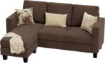 VICTONE Convertible Sectional Sofa Couch, 3 Seat L-Shaped Sofa with Linen Fabric Ottoman Small Couch for Small Apartments, Living Room and Office (Linen Fabric, Brown) - Image 9